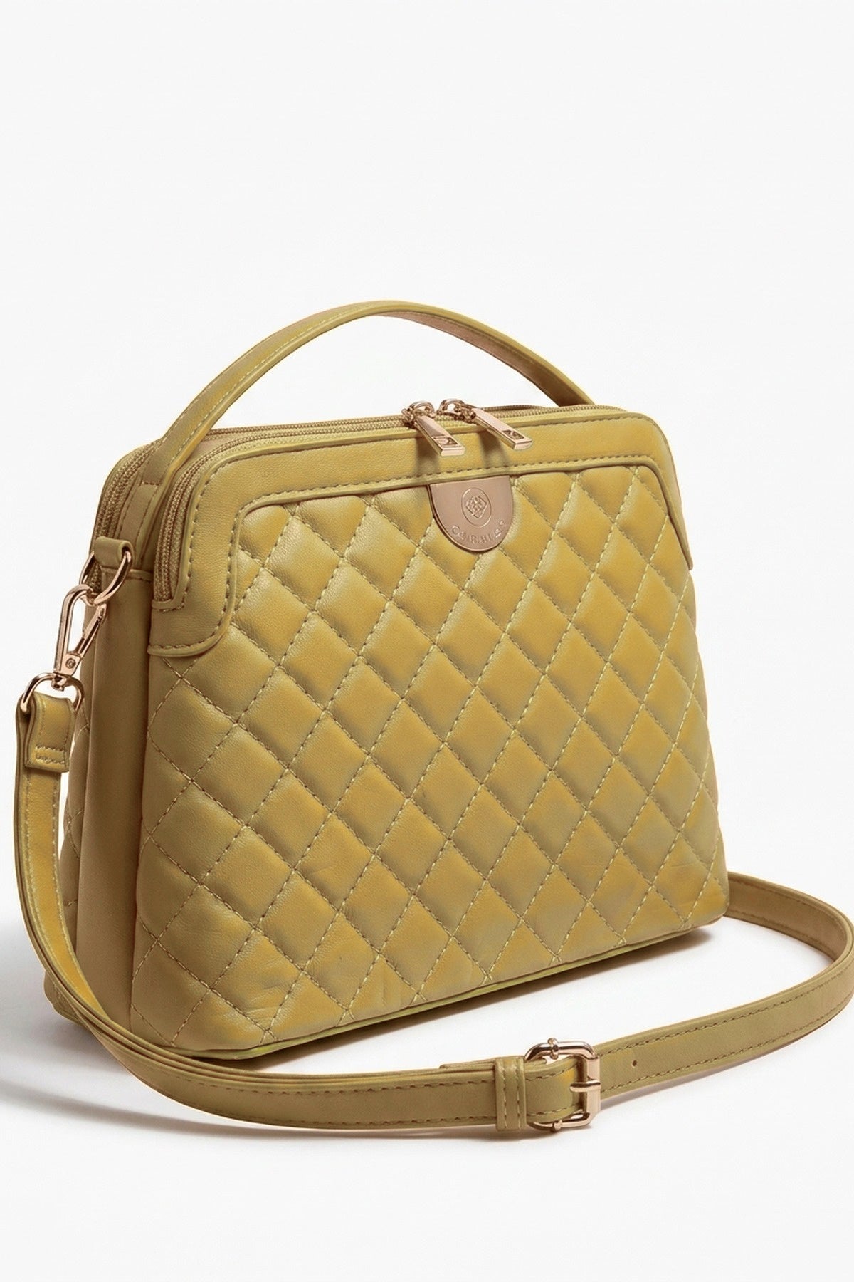 Constance Quilted Frame Crossbody Bag - Mustard