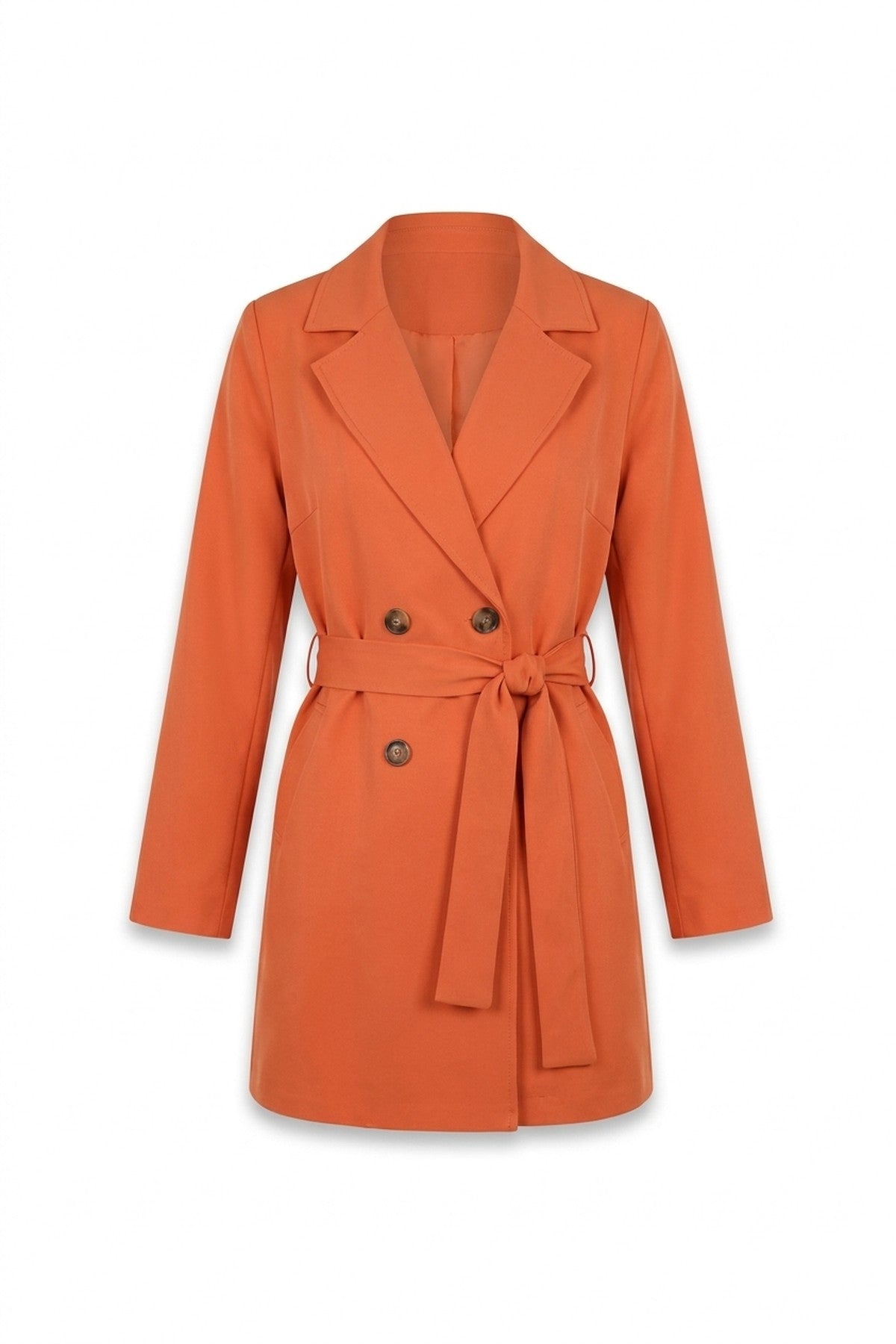 Raven Oversized Waist Tie Button Detail Blazer Jacket - Orange_wb