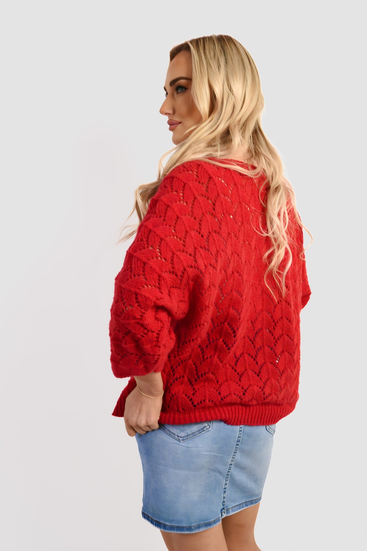 Eliza Half Sleeve Chunky Cable Knit Jumper - Red