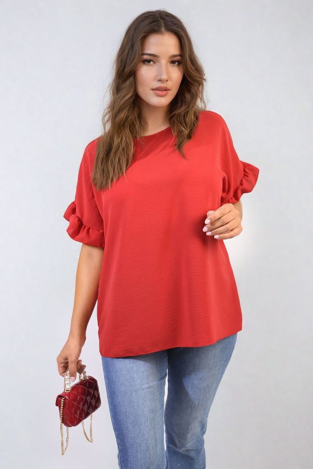 Alexandra Frill Sleeve Top - Red