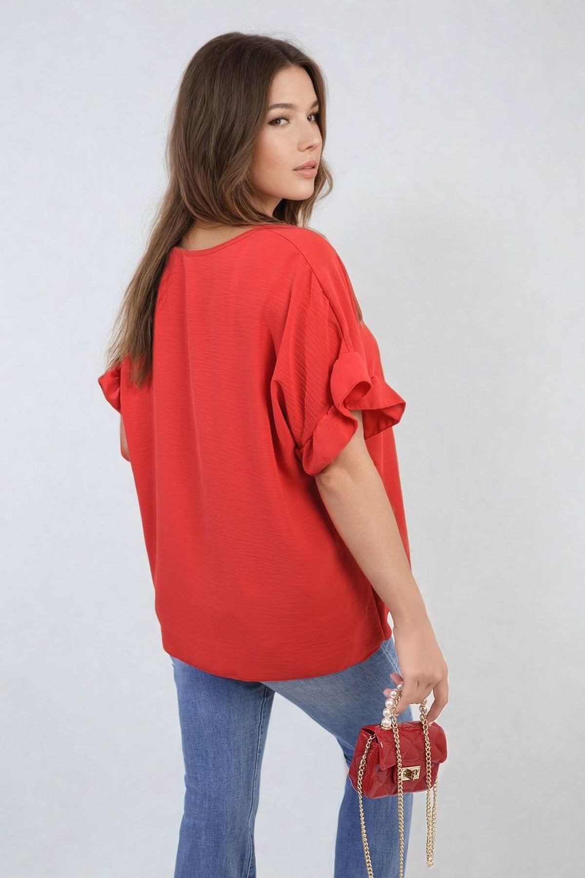 Alexandra Frill Sleeve Top - Red