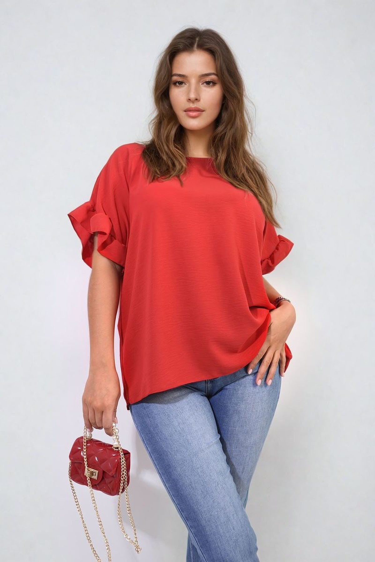 Alexandra Frill Sleeve Top - Red