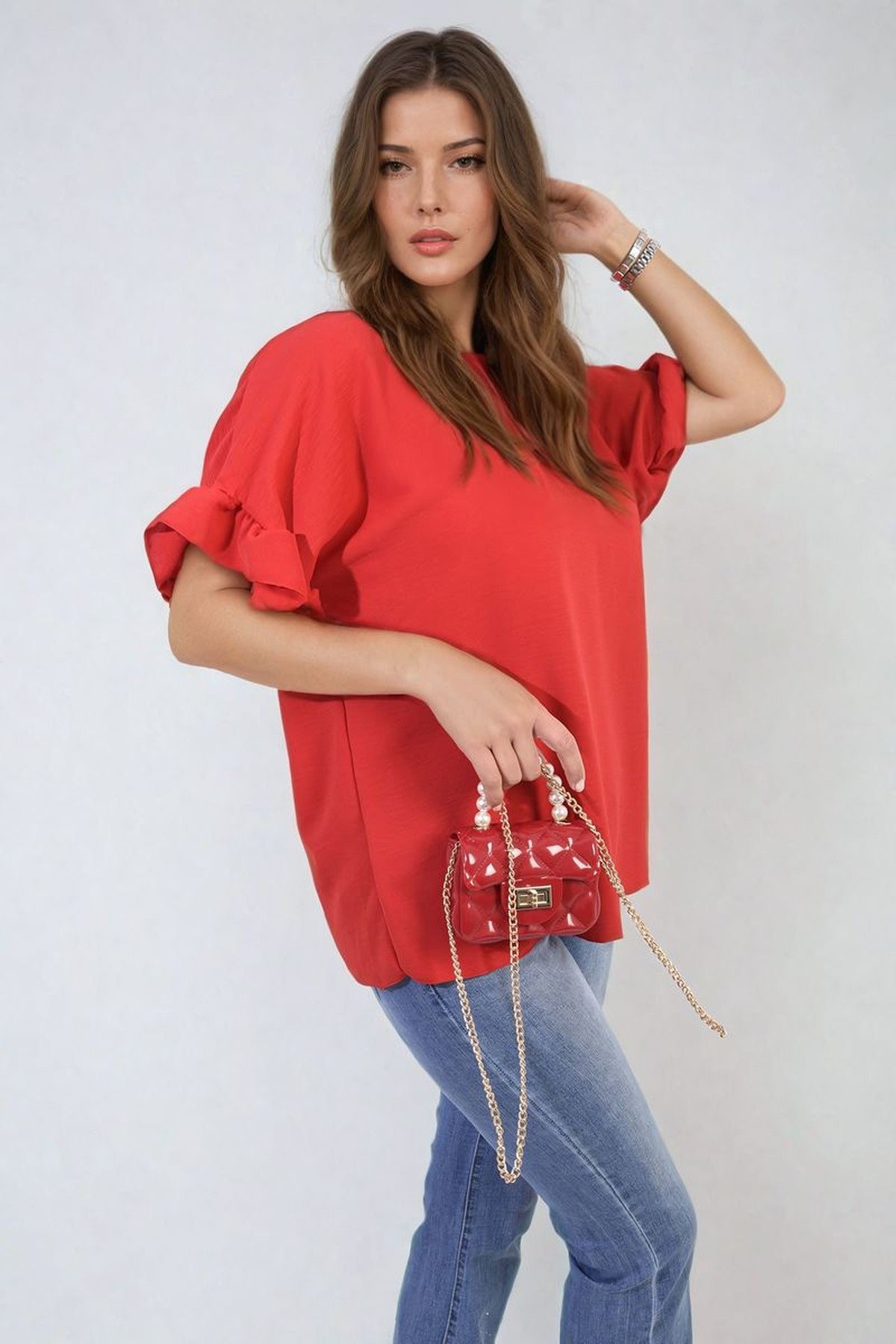 Alexandra Frill Sleeve Top - Red