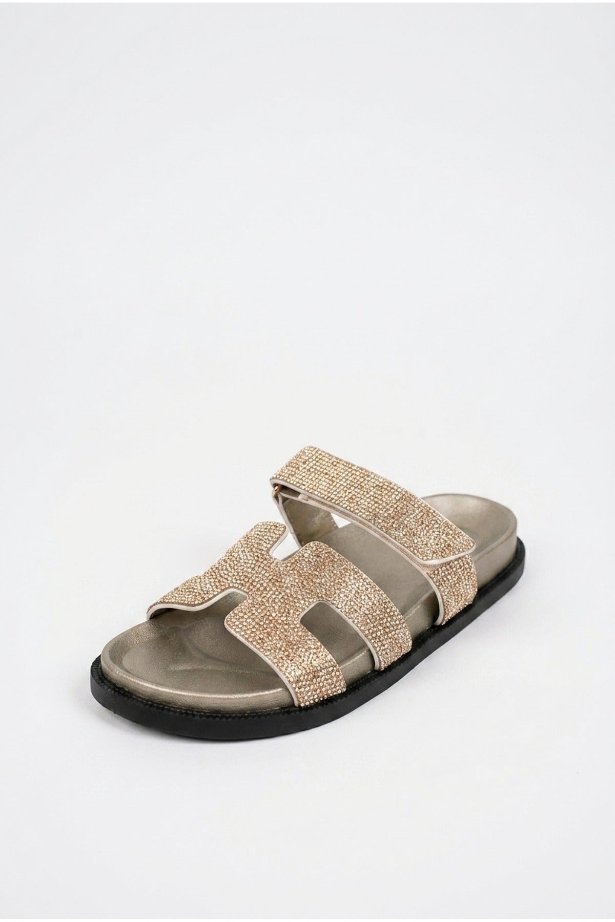 Pearl Rhinestone Embellished Double Strap Sandals | colour:GOLD