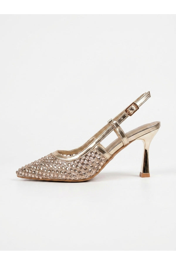 Constance Crystal Embellished Pointed Toe Heels - Gold