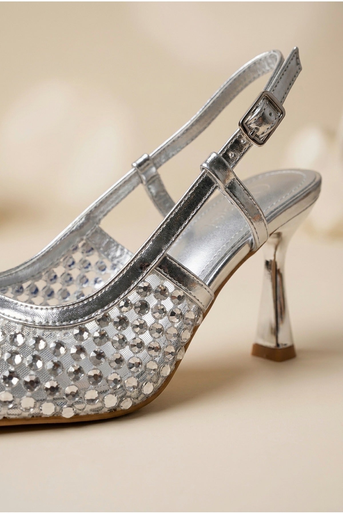 Constance Crystal Embellished Pointed Toe Heels - Silver