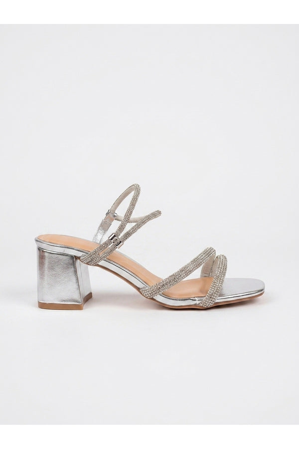 Constance Metallic Block Heel Sandals | colour:SILVER