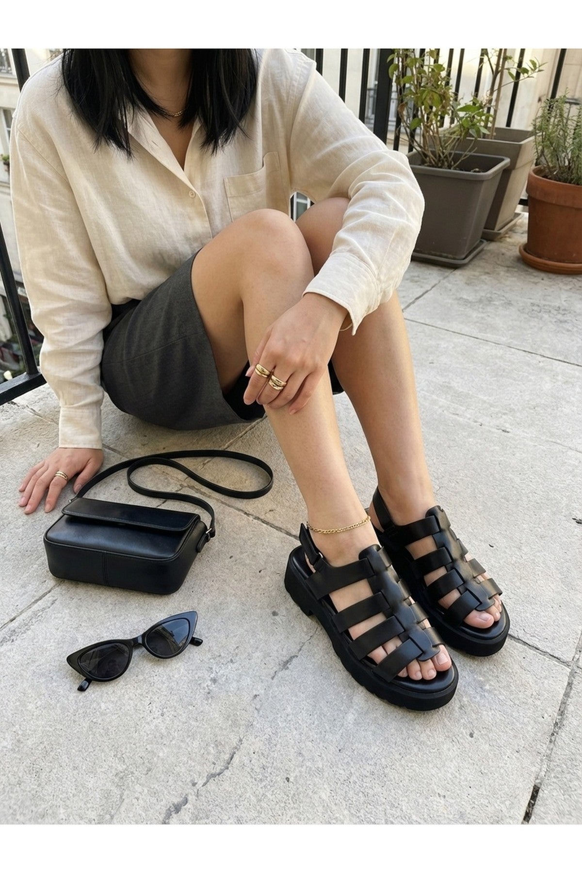 Rosa Cage Platform Sandals - Black
