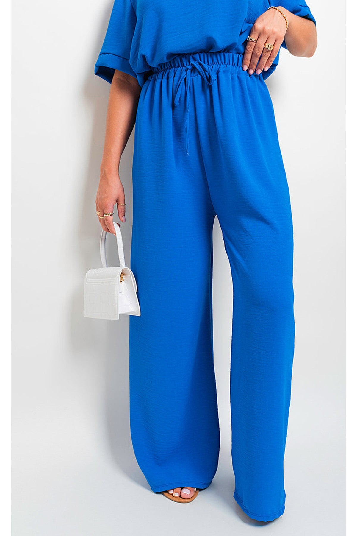 Mollie Drawstring Gathered Waist Wide Leg Trouser - Royal
