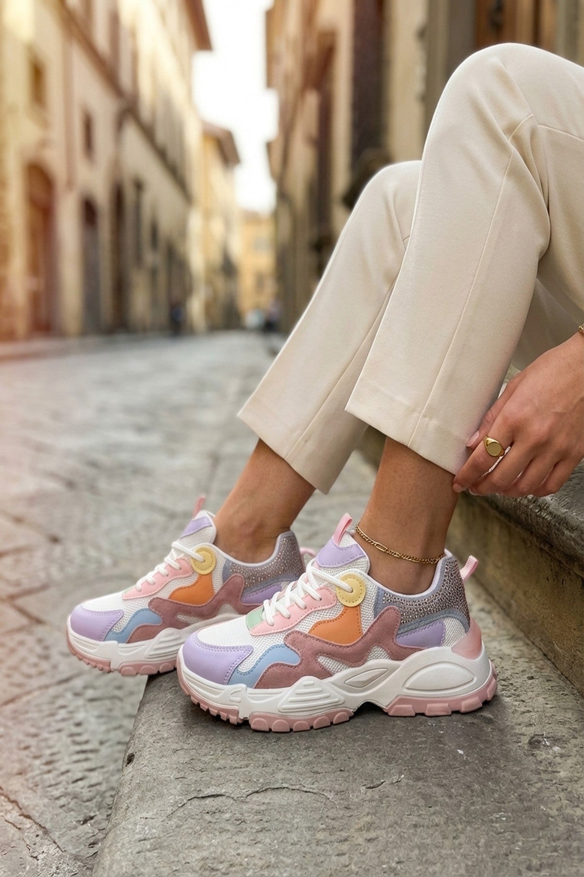 Ruby Womens Rhinestone Chunky Trainers - Multi