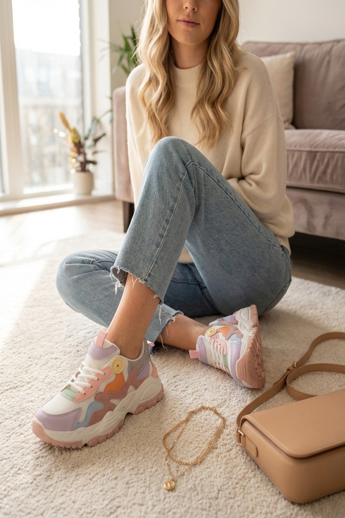 Ruby Womens Rhinestone Chunky Trainers - Multi