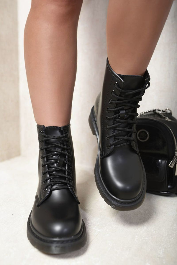 Rylee Lace-up Platform Ankle Boots - Black