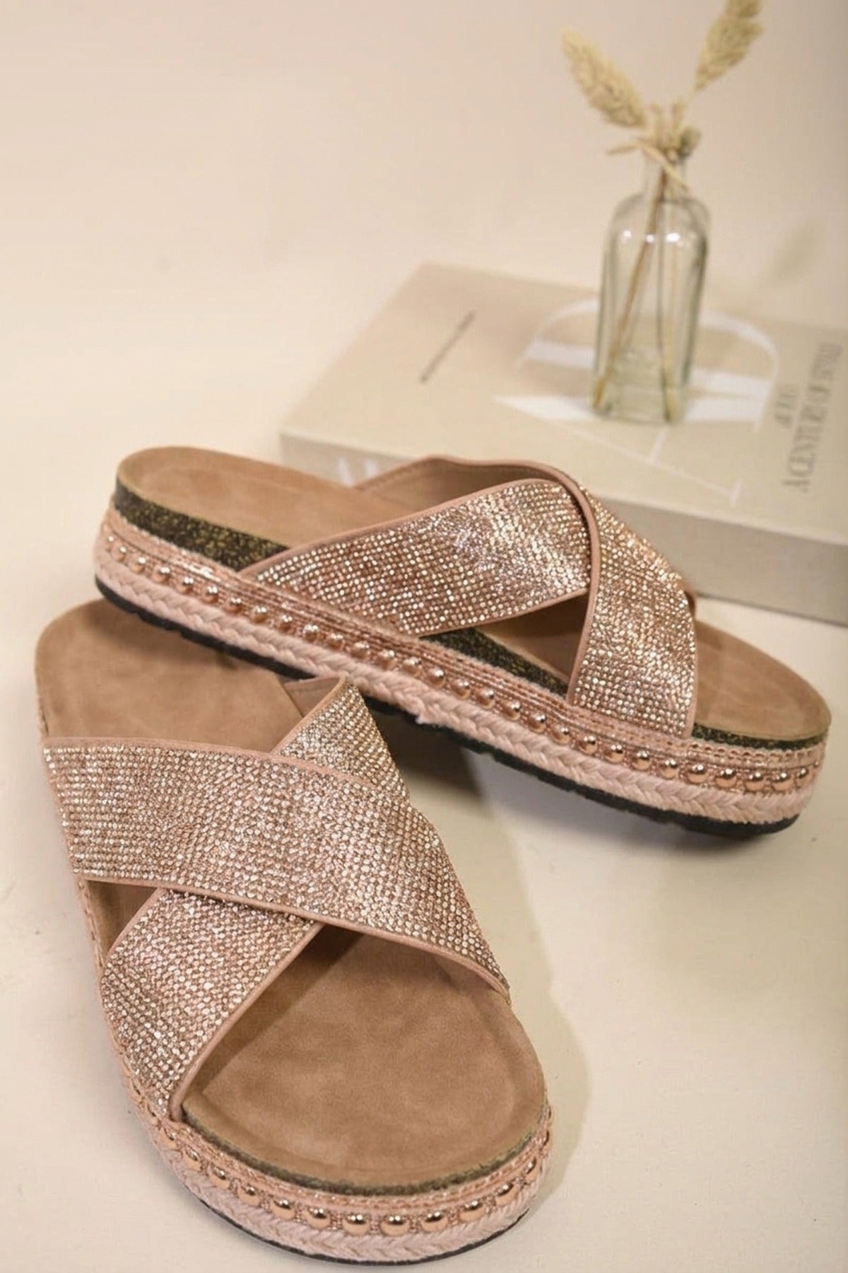 Sabrina Platform Diamante Sandals - Rose Gold