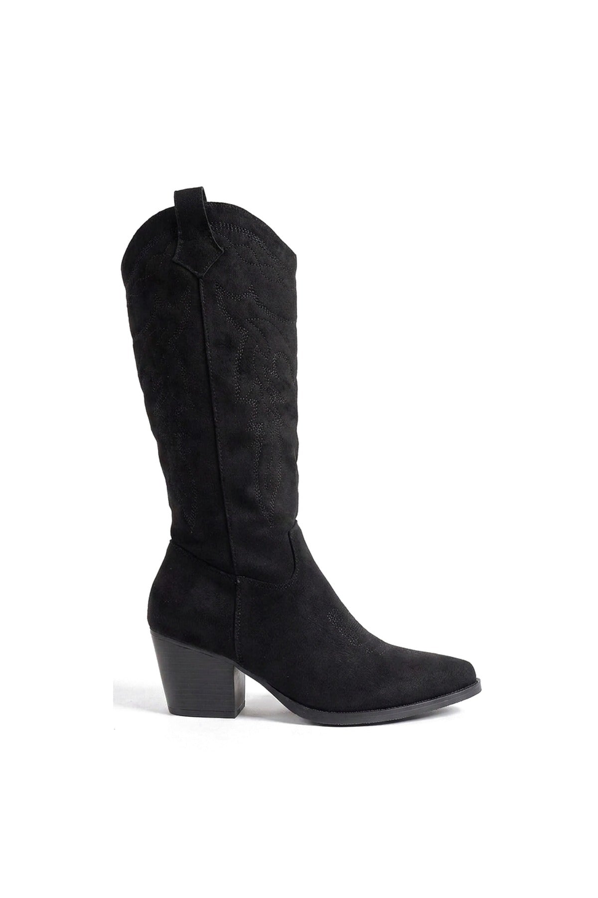 Samira Block Heel Cowboy Boots - Black