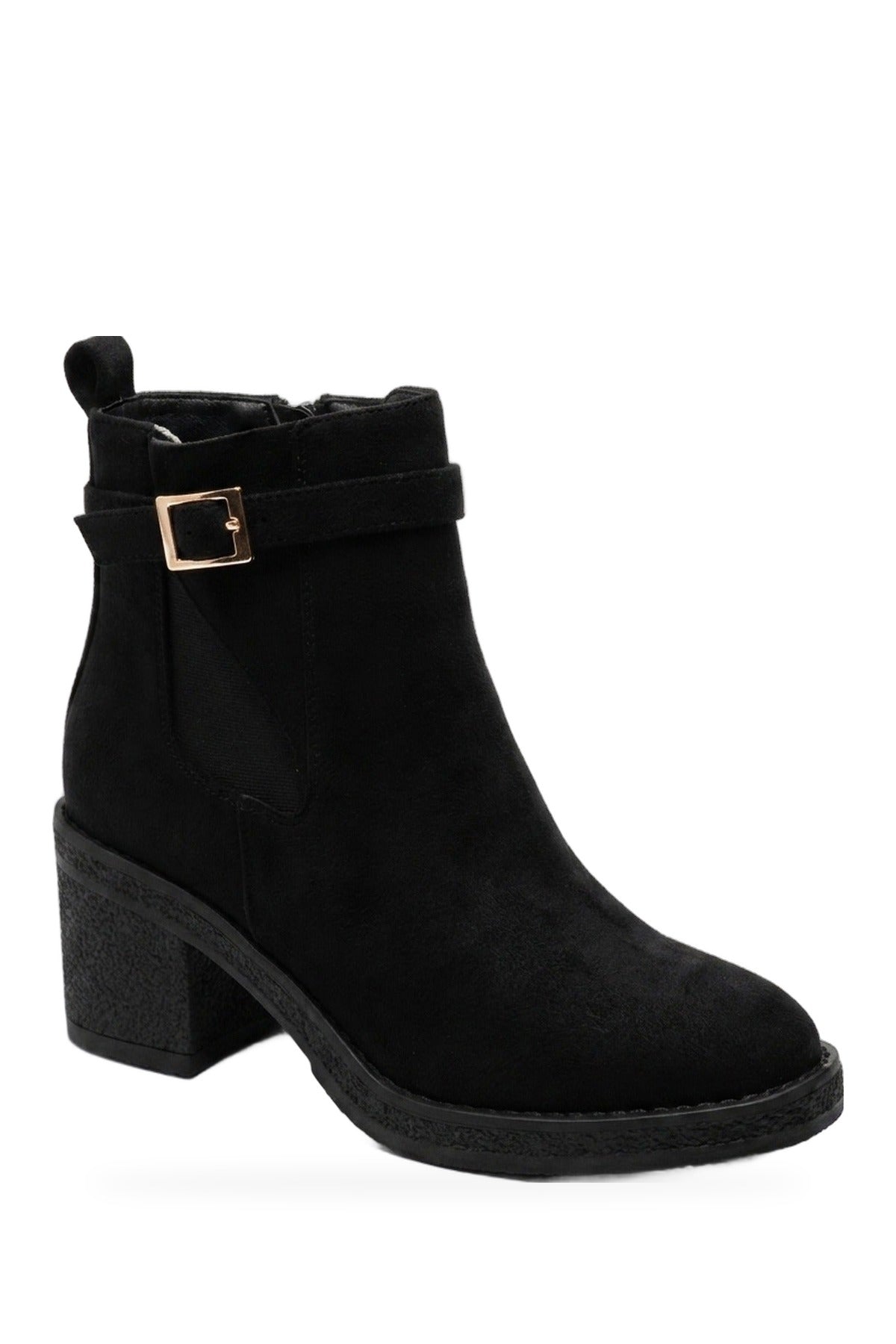 Saoirse Faux Suede Block Heel Boots - Black