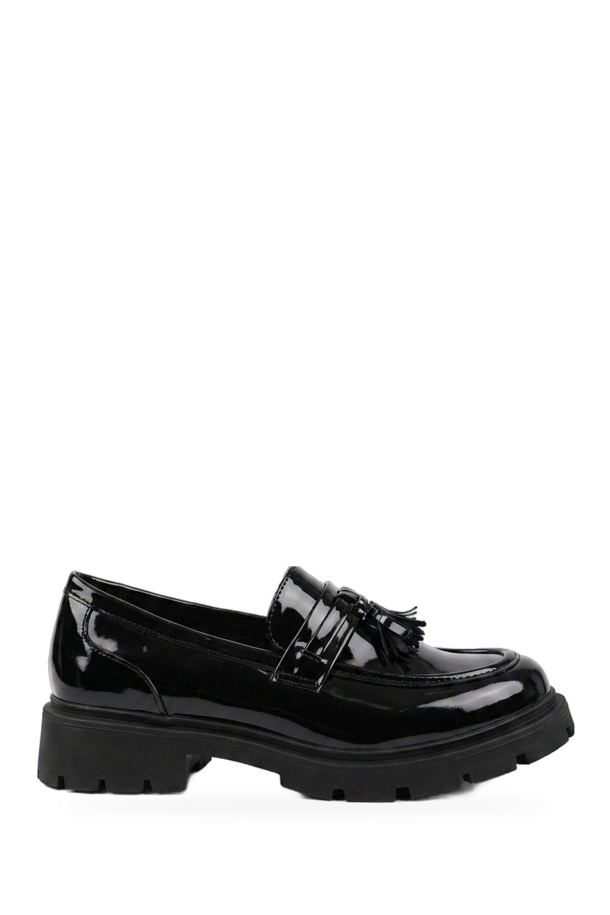 Saoirse Patent Chunky Sole Tassel Loafers - Black