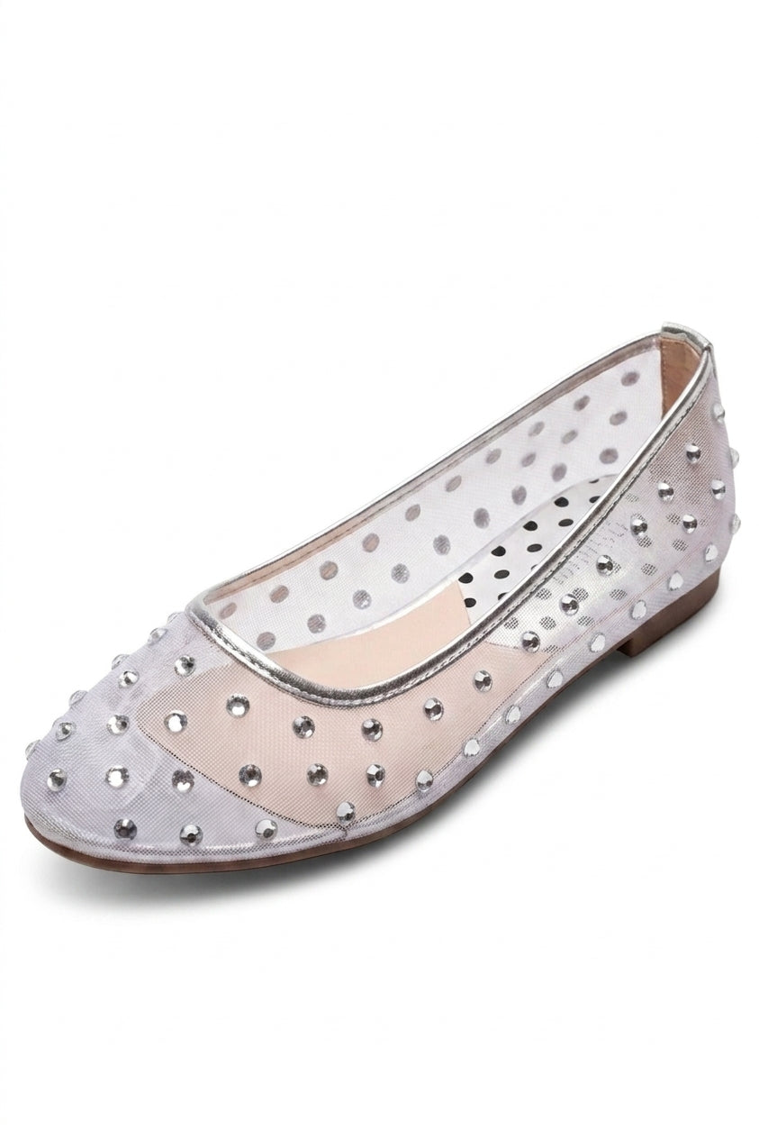 Saoirse Sheer Embellished Ballet Flats - Silver_wb