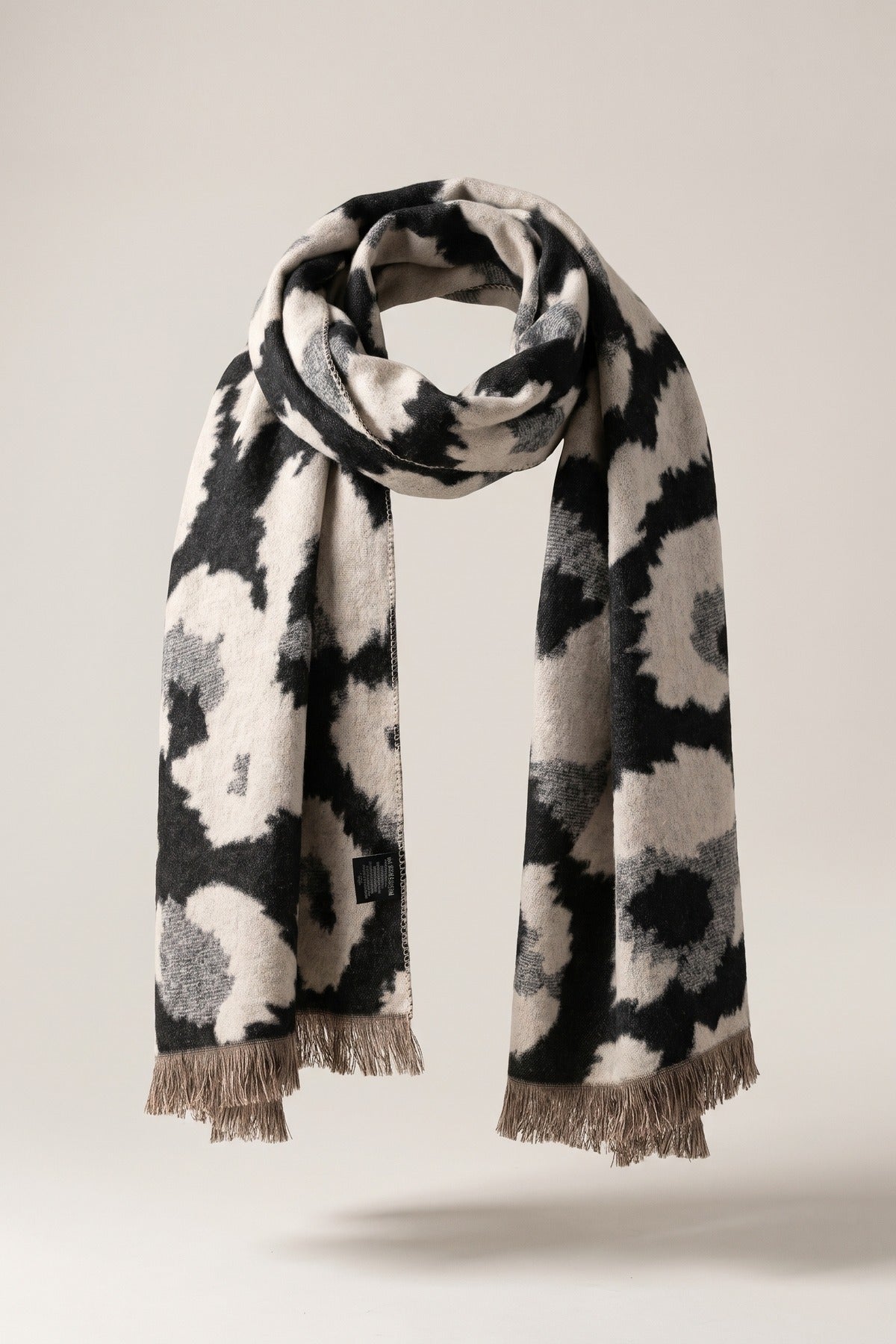 Diya Leopard Print Fringed Woven Scarf - Beige