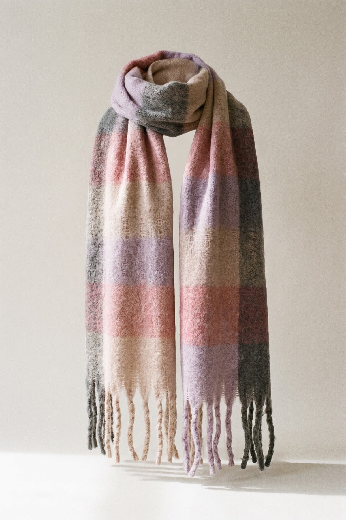 Wiktoria Colour Block Tasselled Scarf - Mauve
