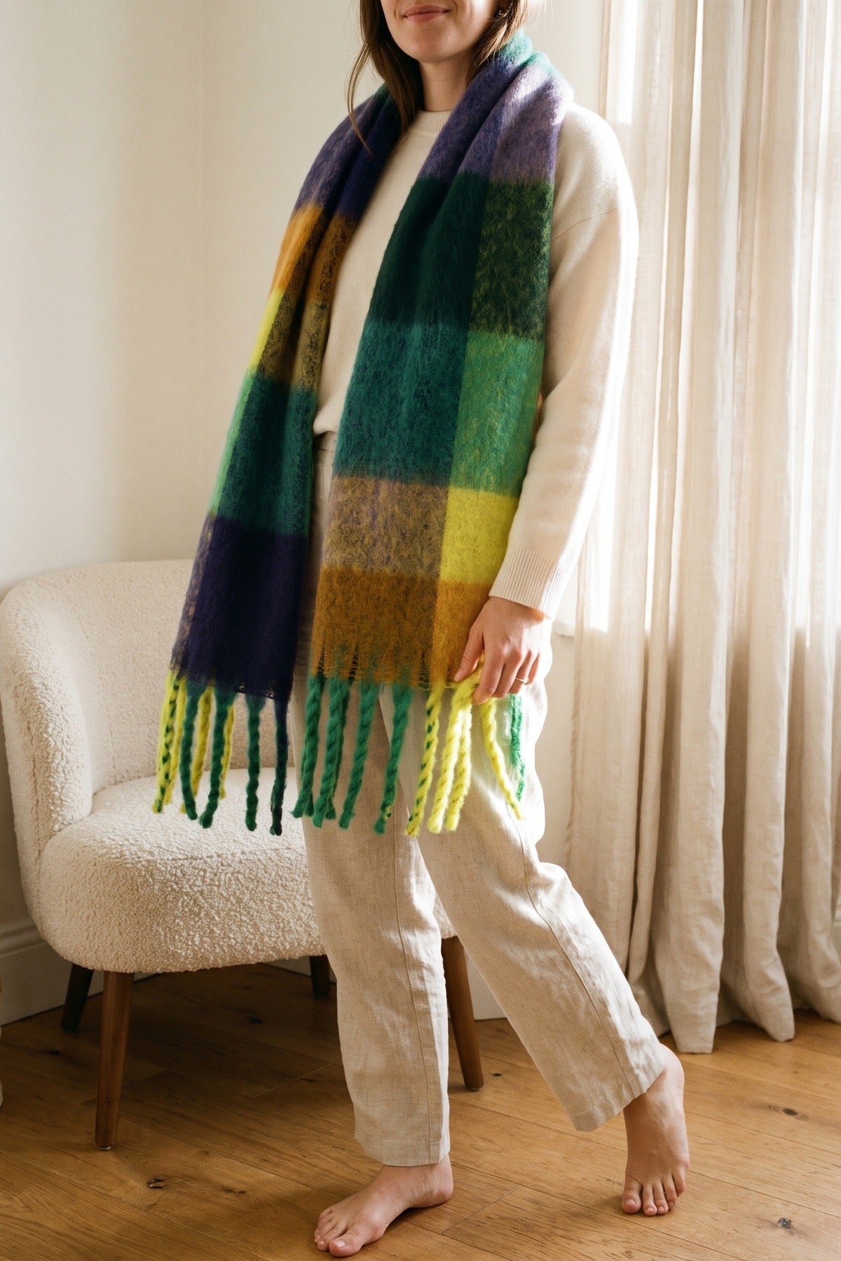 Wiktoria Colour Block Tasselled Scarf - Multi