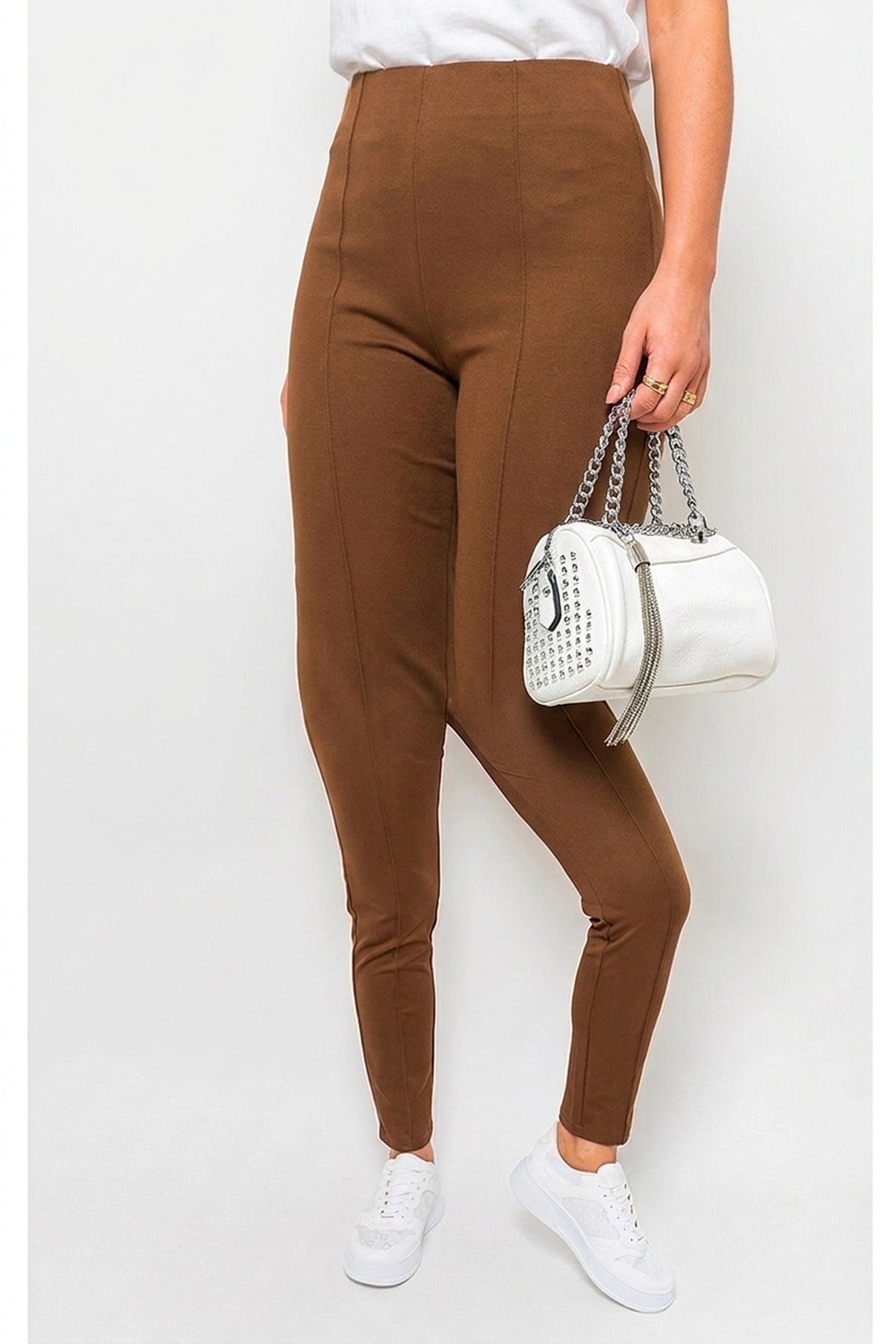Selene Wide Waistband Trouser With Front Pockets - Brown