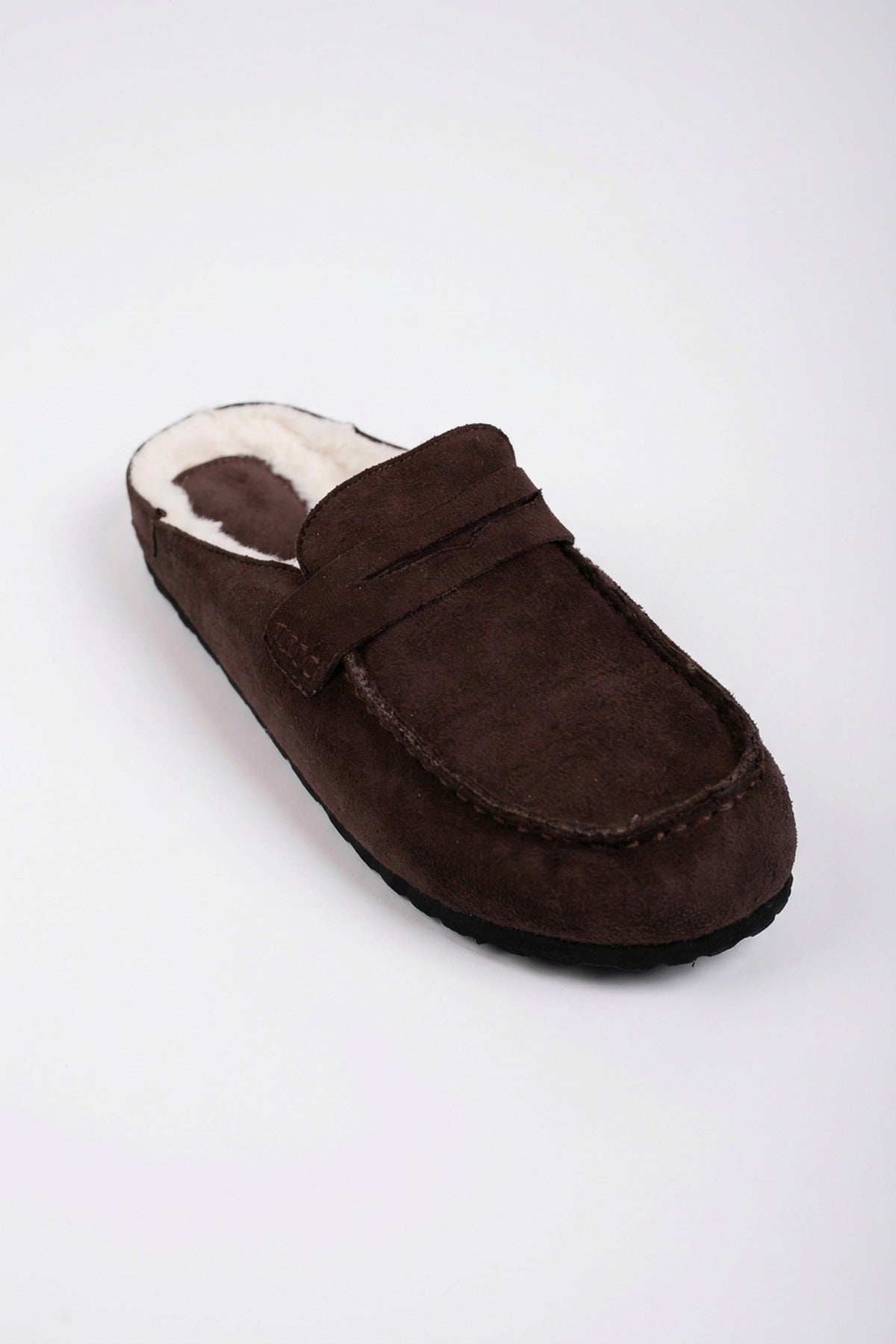 Nuala Faux Suede Fur Lined Mules - Brown