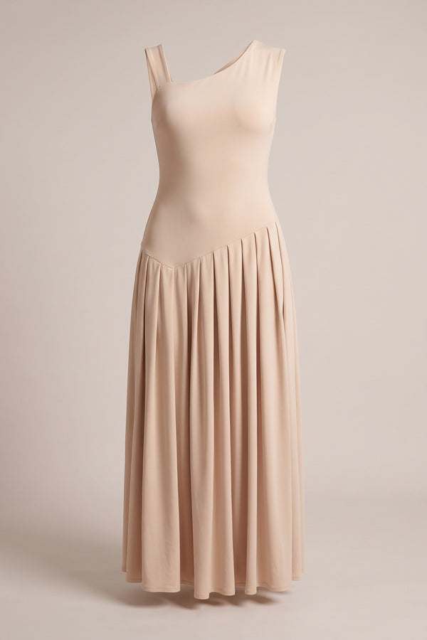 Tylah Short Sleeve Pleated Relaxed Maxi Dress - Beige