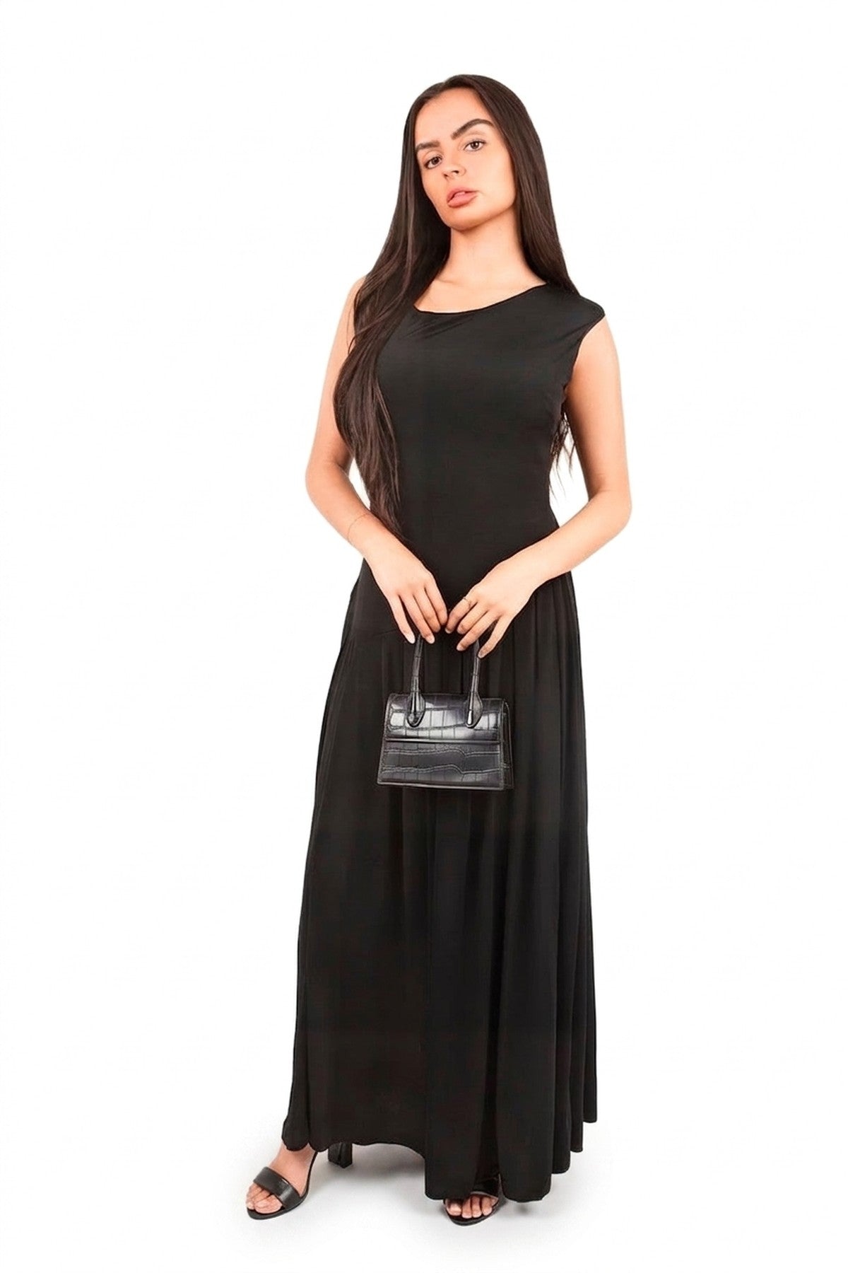 Tylah Short Sleeve Pleated Relaxed Maxi Dress - Black