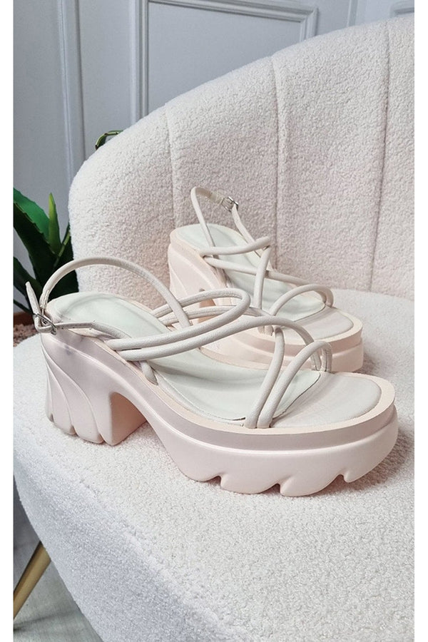 Sienna Faux Leather Extreme Platform Sandals - Cream