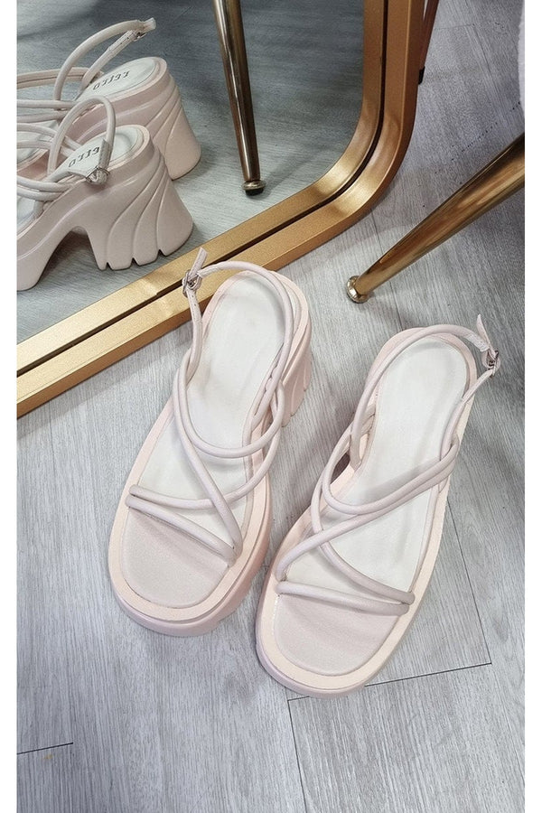 Sienna Faux Leather Extreme Platform Sandals - Cream