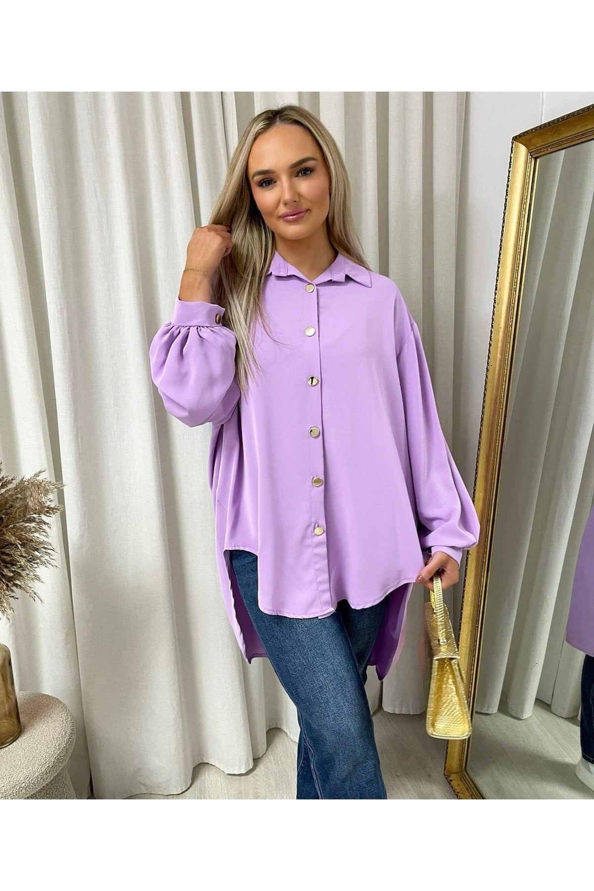 Sienna Oversized Collared Button Down Top - Lilac