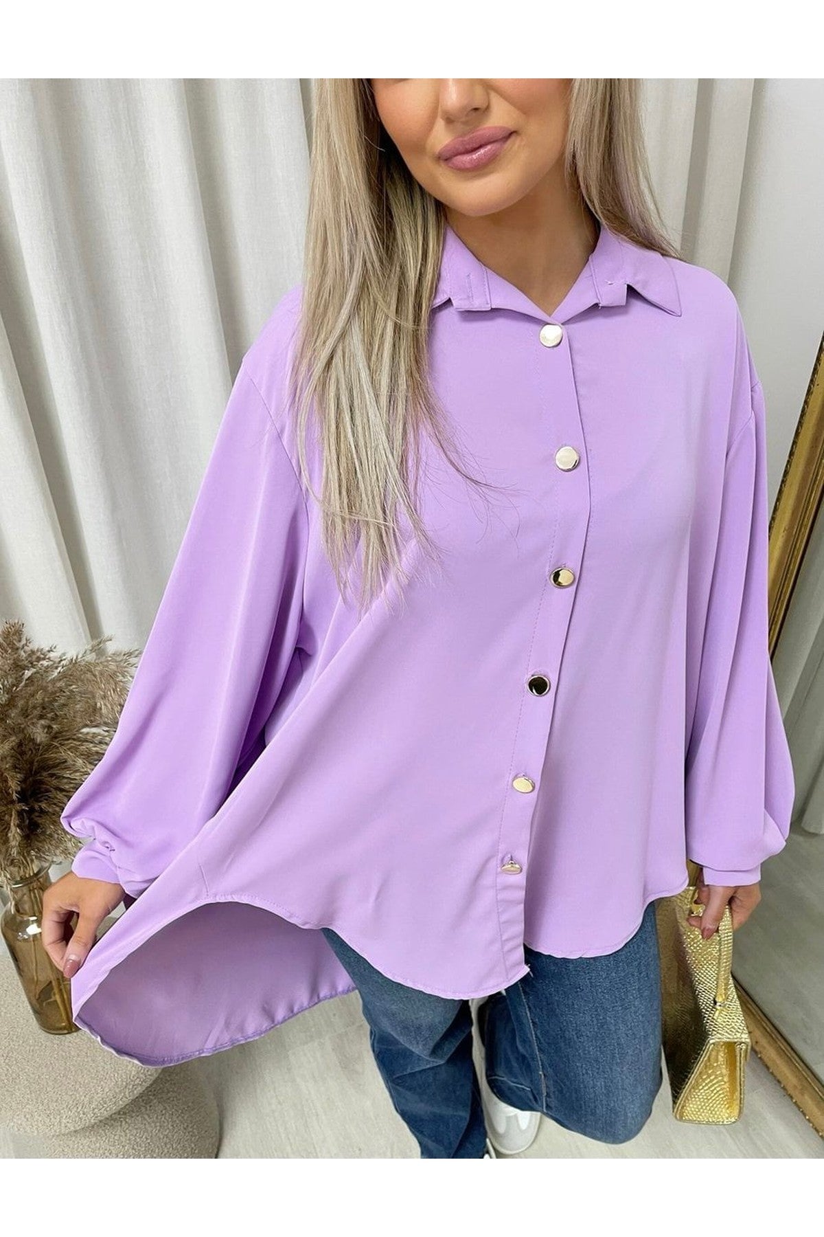 Sienna Oversized Collared Button Down Top - Lilac