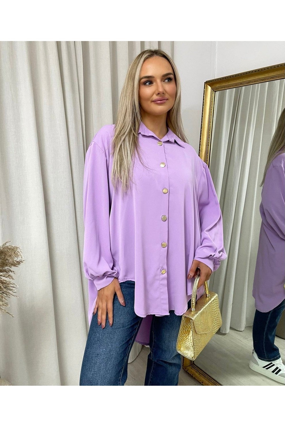 Sienna Oversized Collared Button Down Top - Lilac