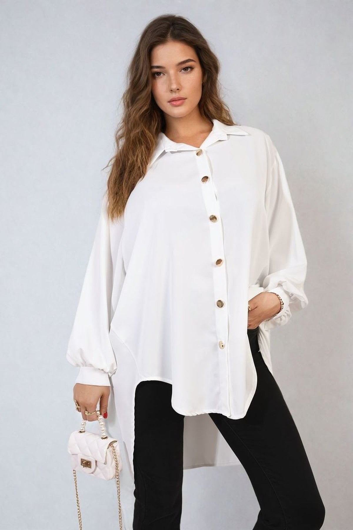 Sienna Oversized Collared Button Down Top - White