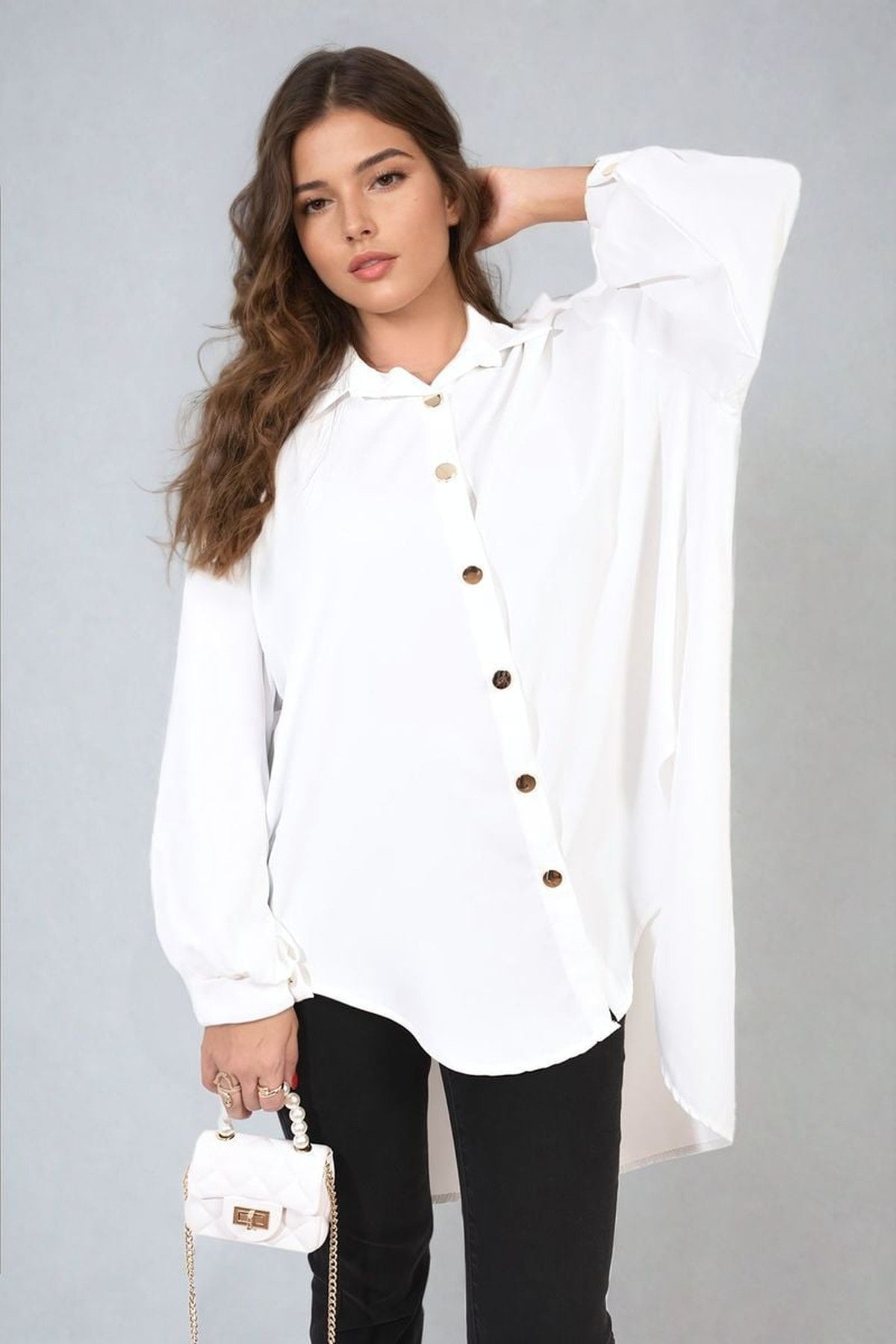 Sienna Oversized Collared Button Down Top - White
