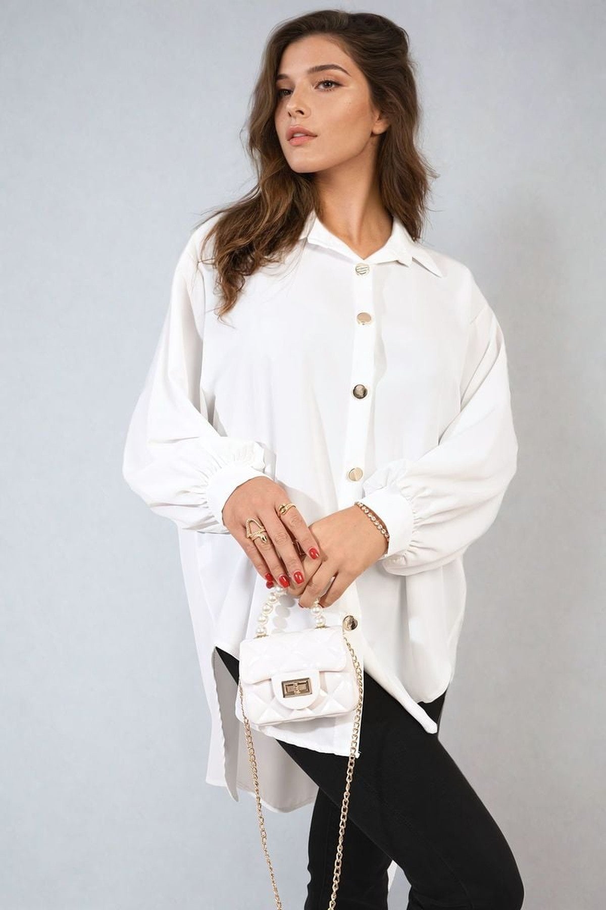 Sienna Oversized Collared Button Down Top - White