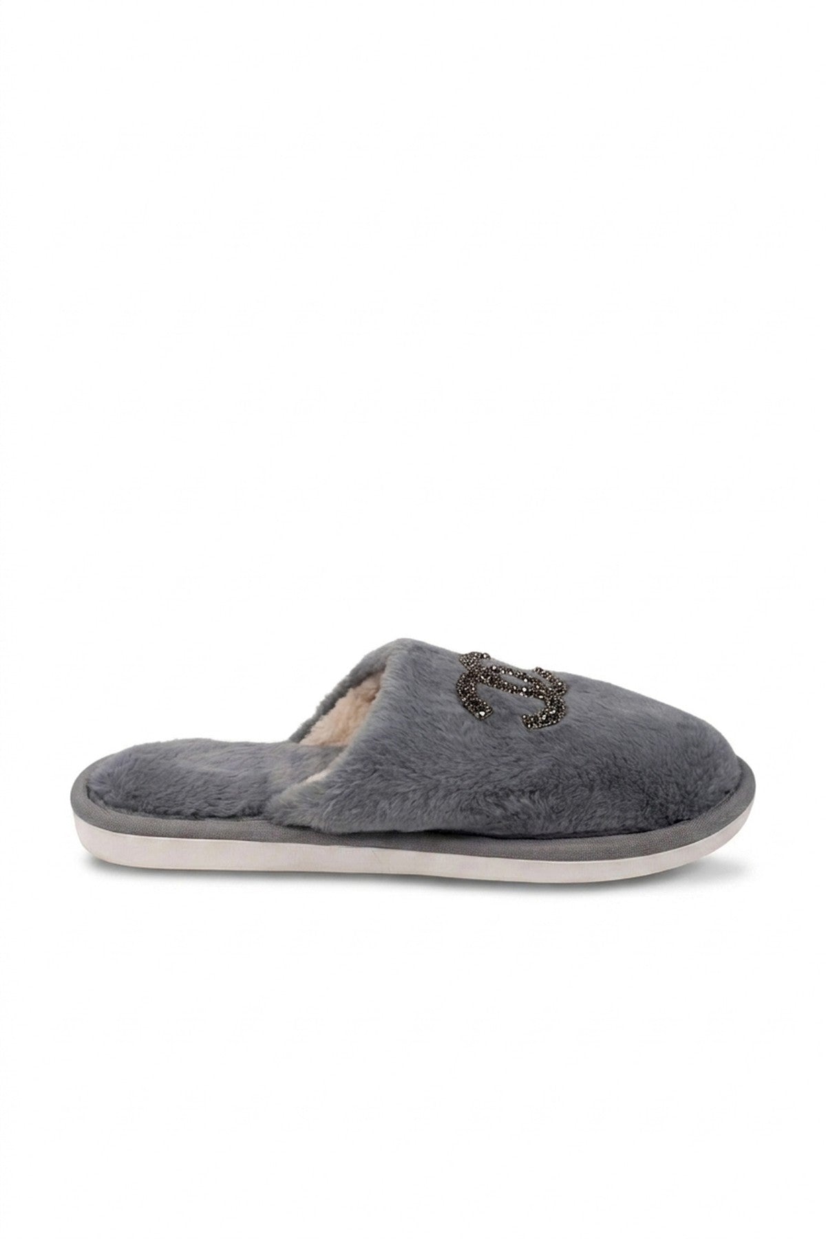 Silke Faux Fur Embellished Slippers - Grey_wb