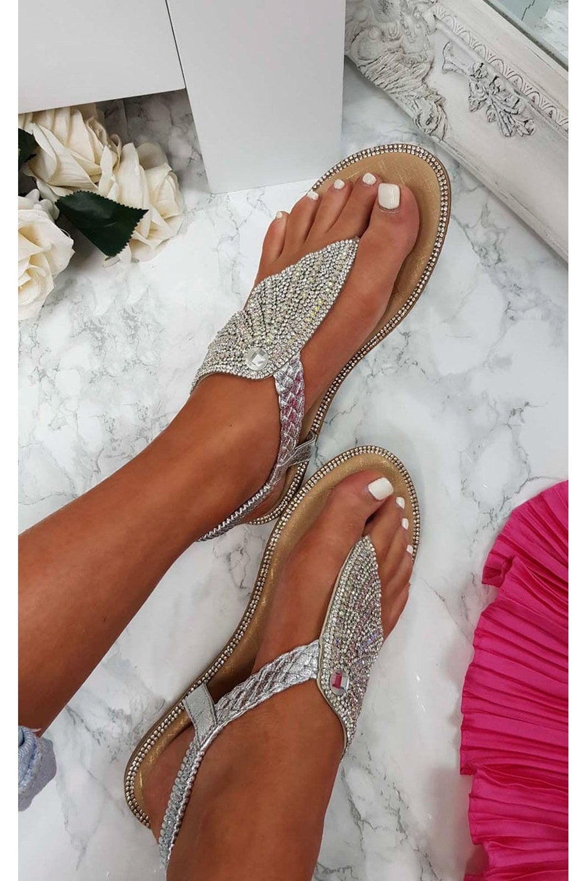 Orlagh Diamante Embellished Sandals - Silver