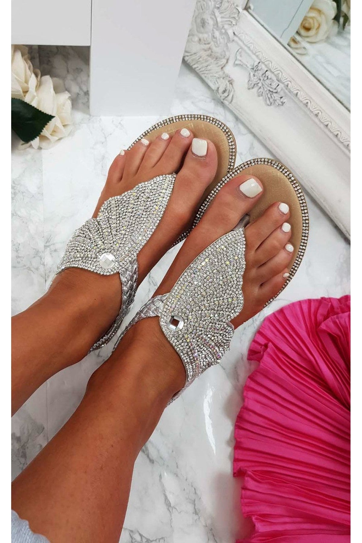 Orlagh Diamante Embellished Sandals - Silver