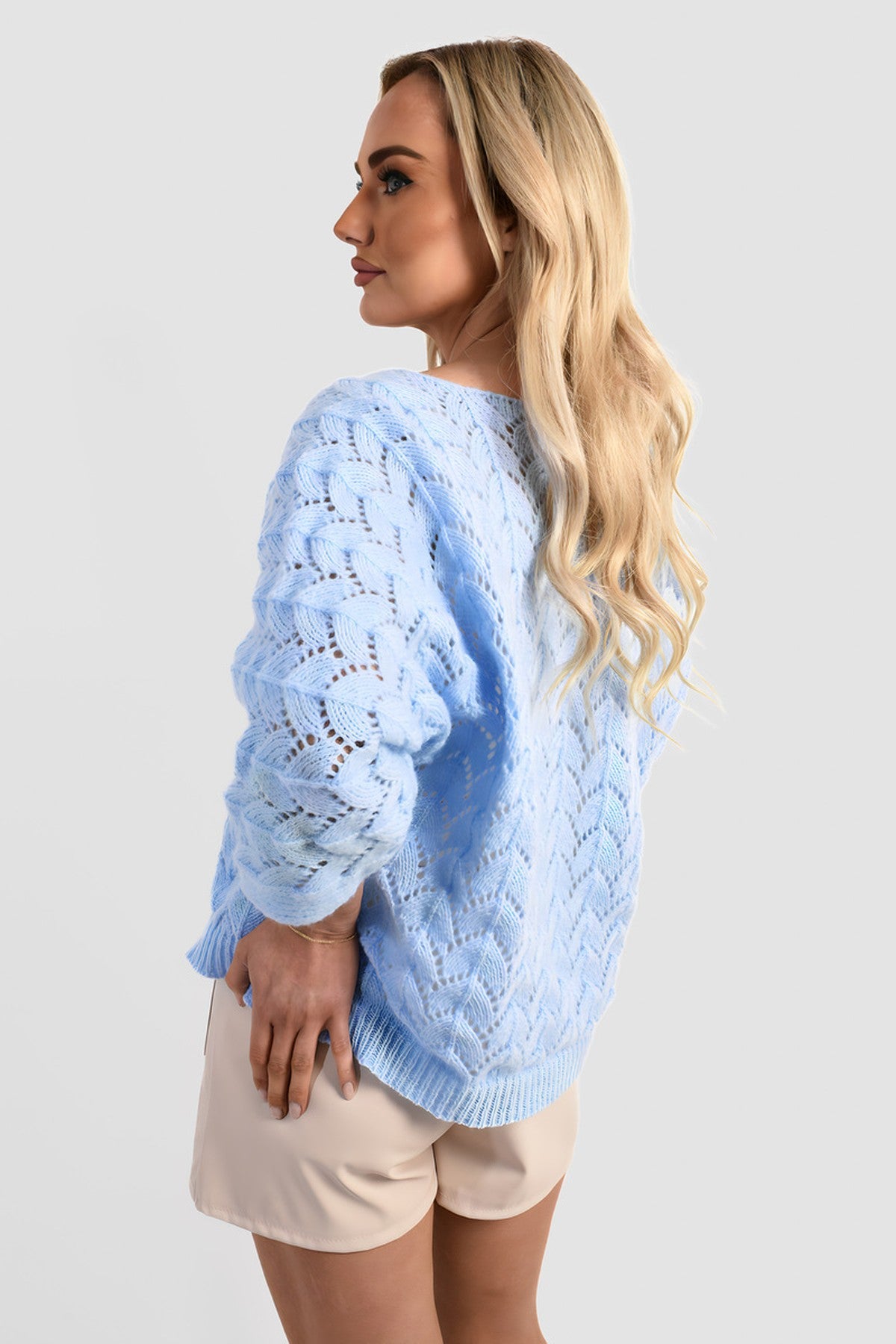 Eliza Half Sleeve Chunky Cable Knit Jumper - Sky Blue