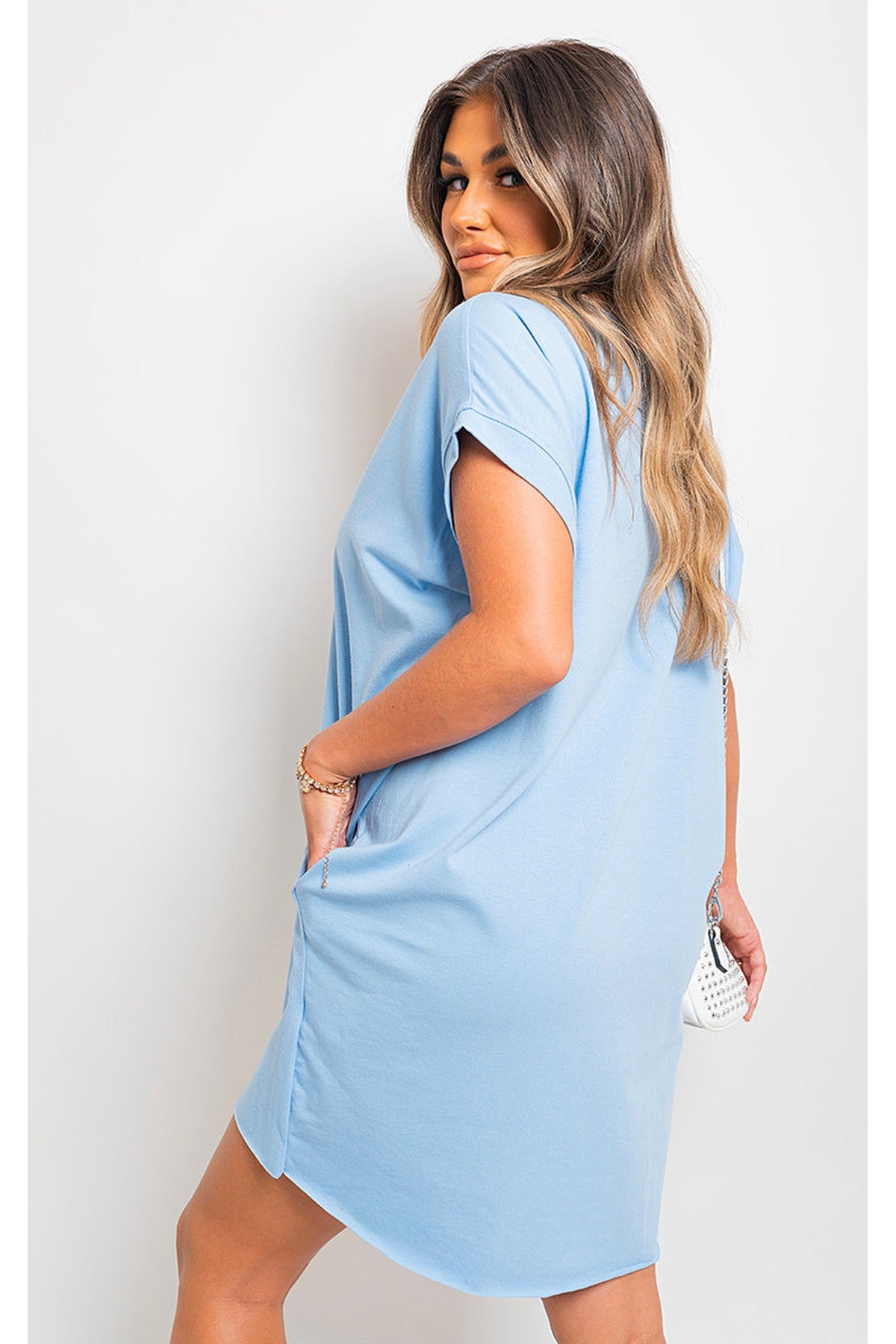 Esme Short Sleeve With Front Pockets Top - Sky Blue