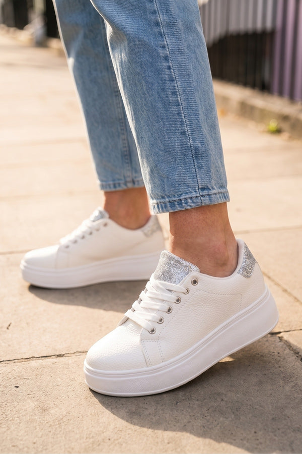 Sophie Womens Classic Platform Trainers - Silver