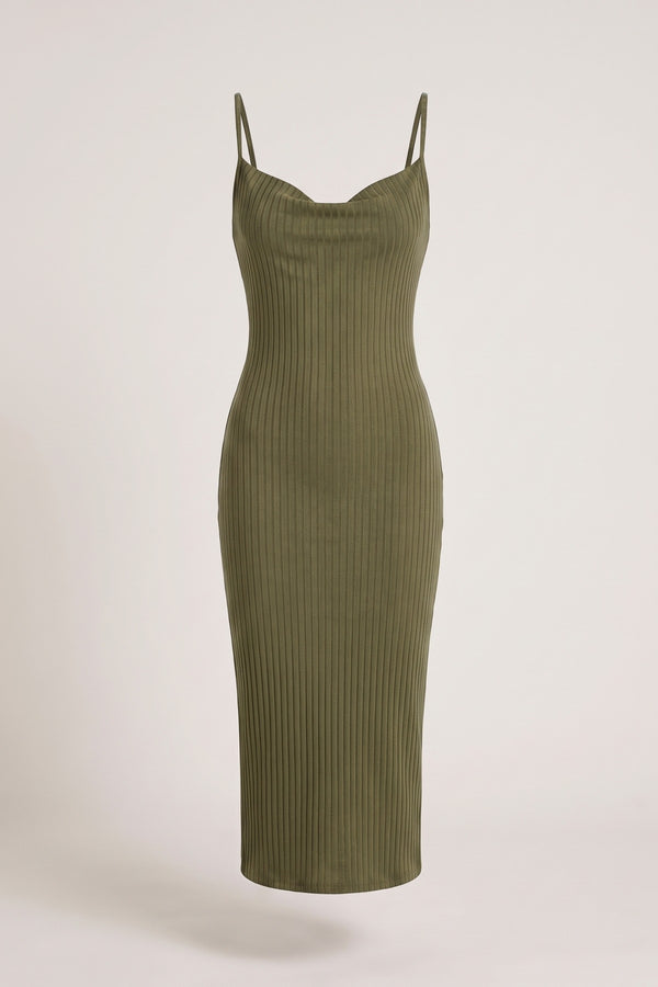 Elenya Spaghetti Strap Bodycon Midi Dress - Khaki