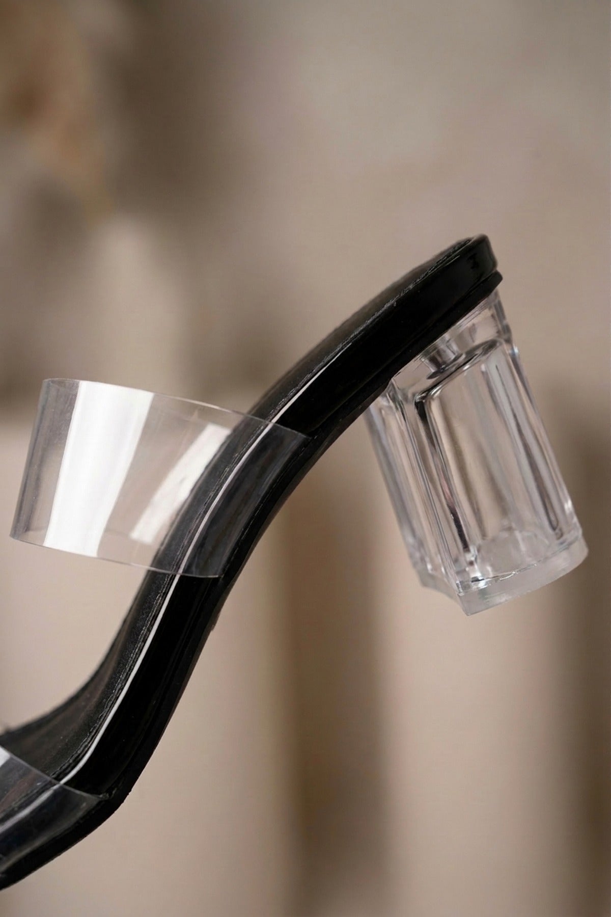 Genevieve Clear Strap Low Block Heel Mules - Black