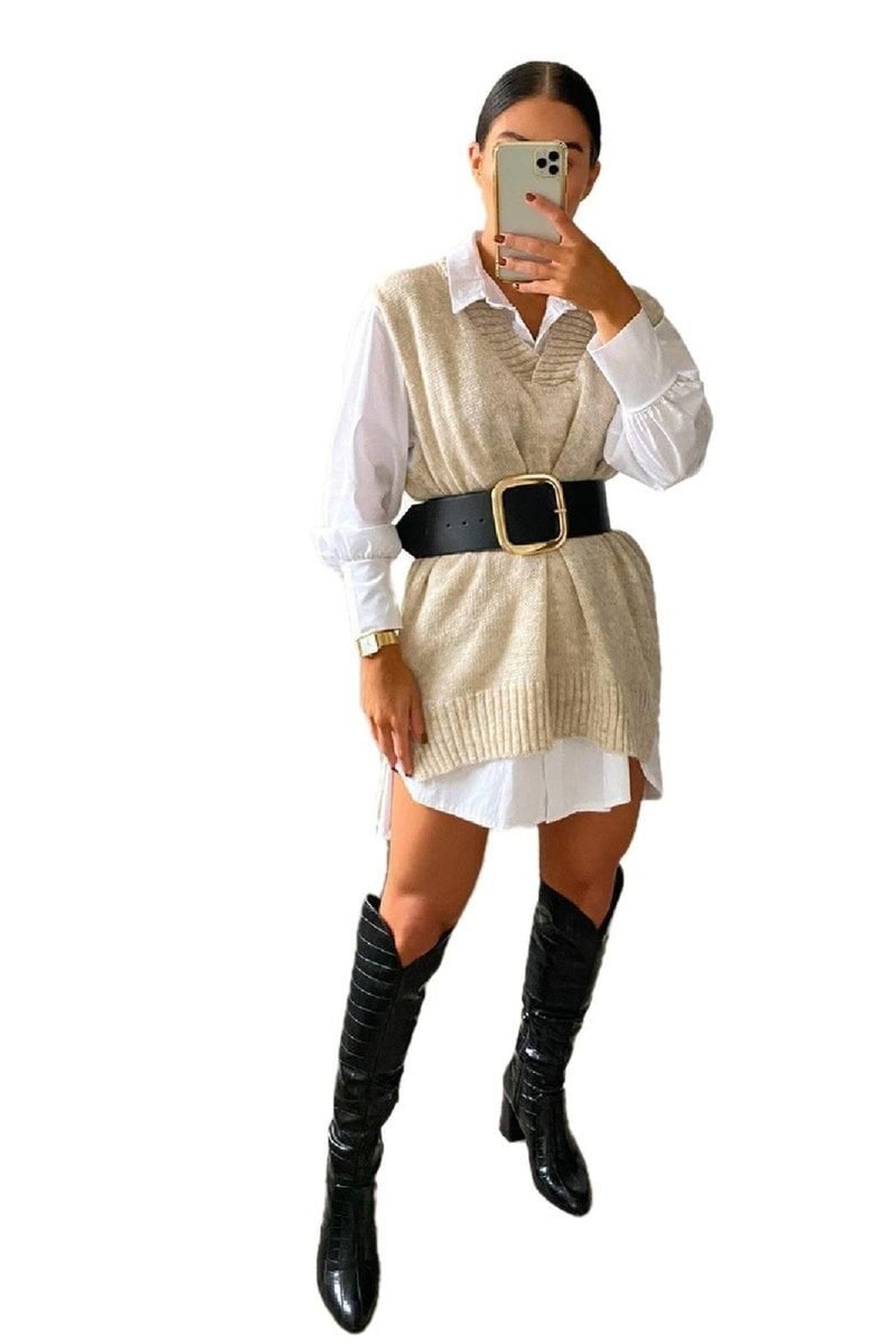 Lois Sleeveless Knitted Vest - Stone