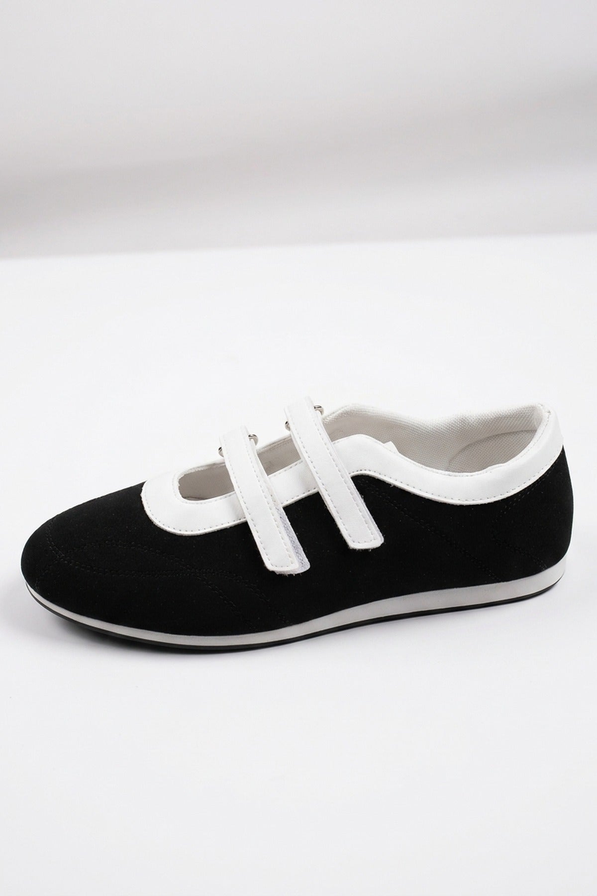 Elowen Contrast Two Strap Flat Pumps - Black