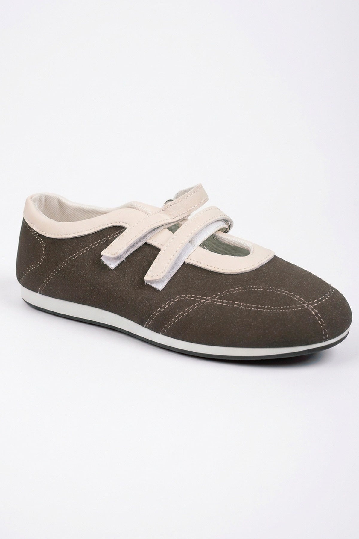 Elowen Contrast Two Strap Flat Pumps - Brown