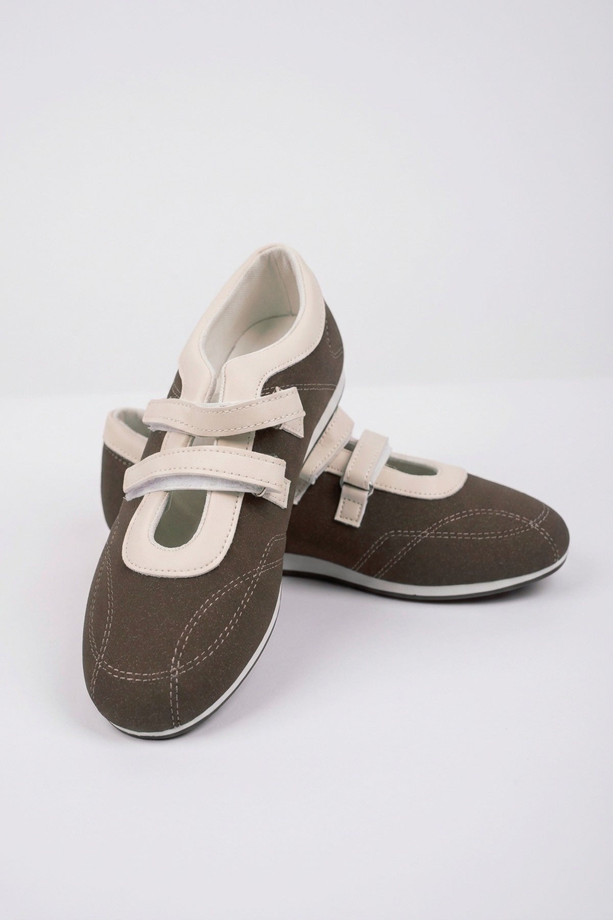 Elowen Contrast Two Strap Flat Pumps - Brown