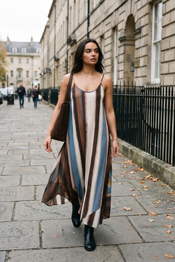 Naela Strappy Printed Maxi Dress - Brown