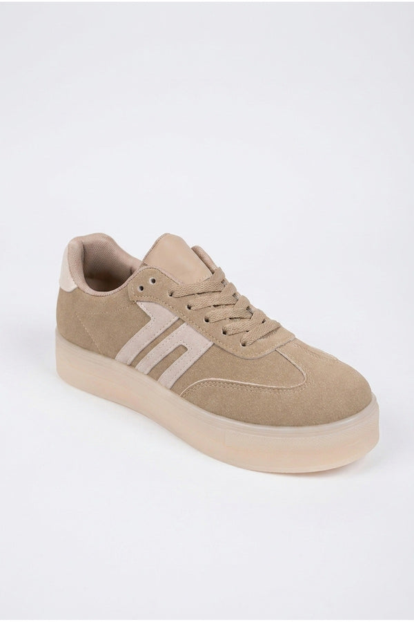 Genevieve Suede Effect Two Tone Trainers - BEIGE